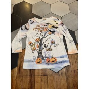 Vintage Halloween Pumpkin Tree Long Sleeve T-Shirt Spooky Graphic Tee Jewels M/L